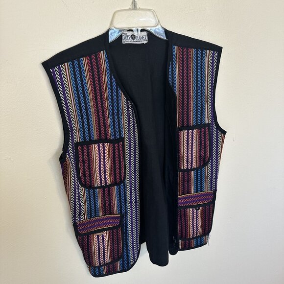 Vtg Womens Multicolor Striped Vest Front Pockets Daily Planet Zip Up Cotton - Picture 7 of 9